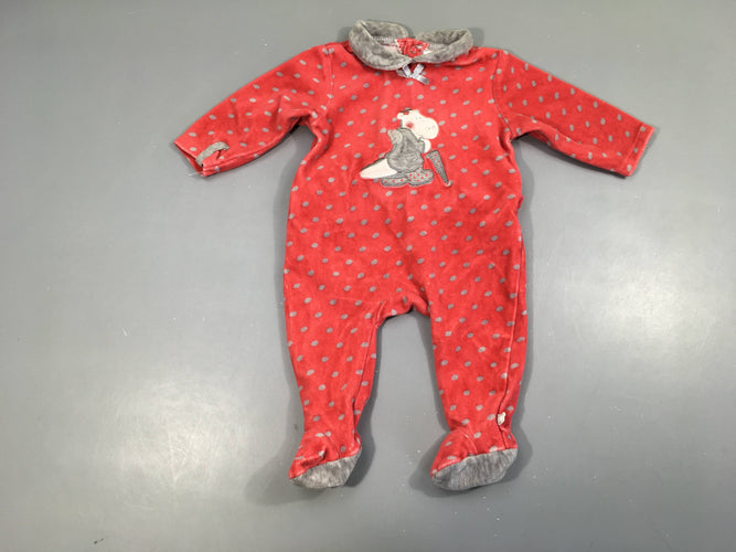 Pyjama velours rose pois gris col, moins cher chez Petit Kiwi