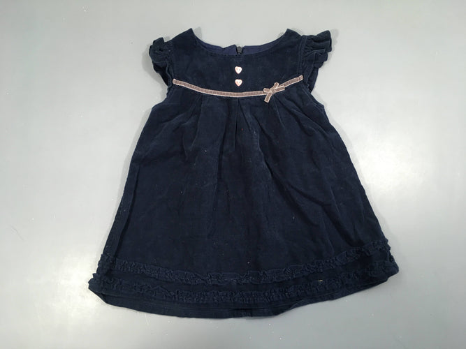 Robe m.c velours côtelé bleu marine noeud, moins cher chez Petit Kiwi