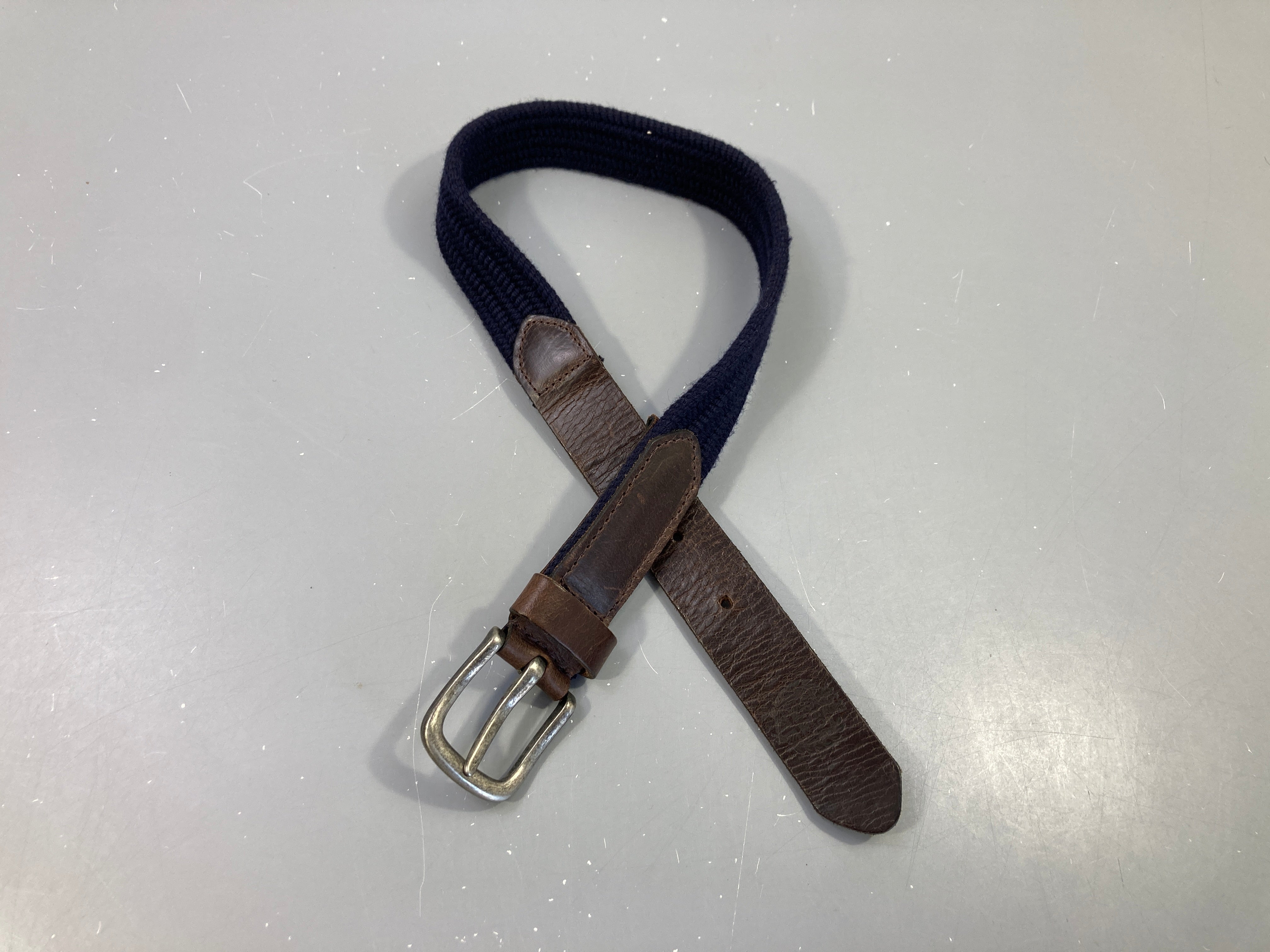 Ceinture tressée élastique bleu et cuir marron 65cm RW.CO