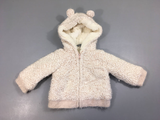 Gilet-veste à capuche zippé rose clair doublé velours, moins cher chez Petit Kiwi