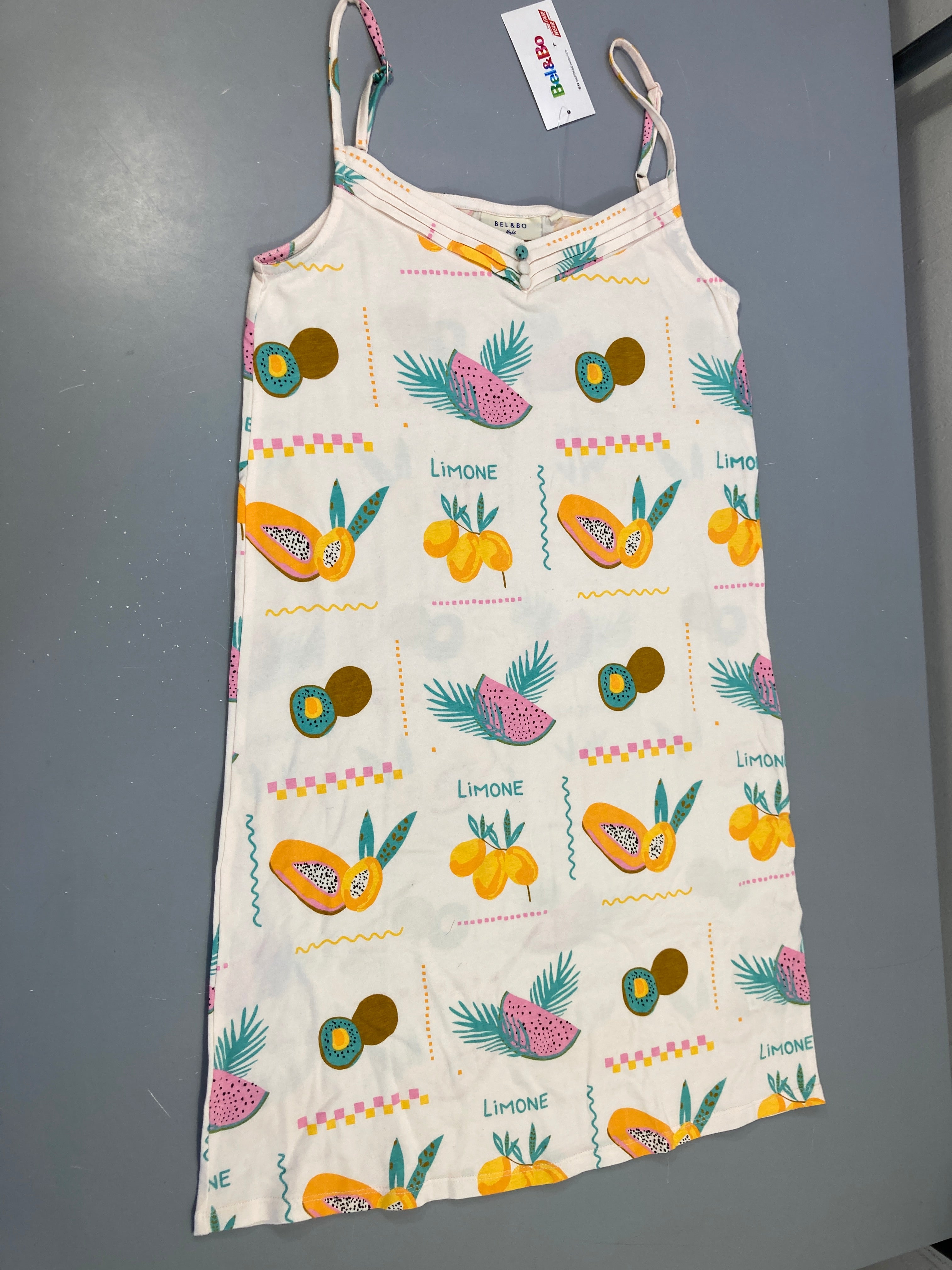Neuf-Robe de nuit jersey écru fruits
