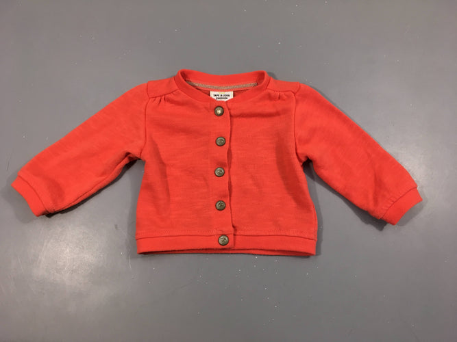 Gilet corail flammé, légèrement bouloché, moins cher chez Petit Kiwi