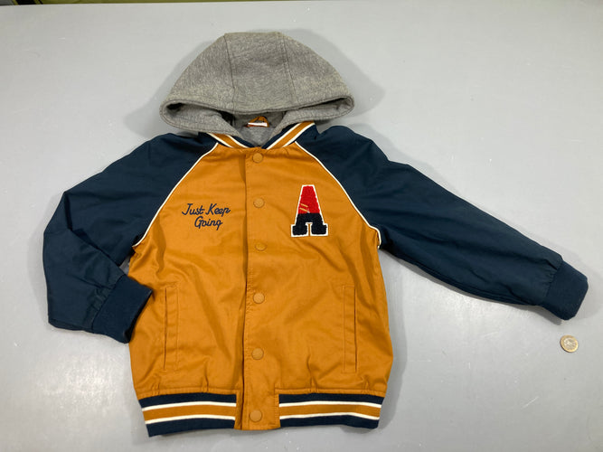 Veste bomber à capuche ocre-bleu A, moins cher chez Petit Kiwi
