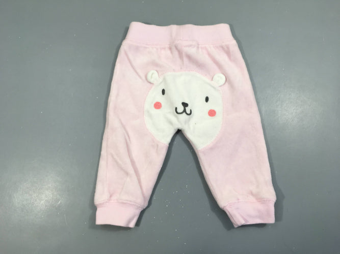 Pantalon velours rose, ours blanc à l'arrière, moins cher chez Petit Kiwi
