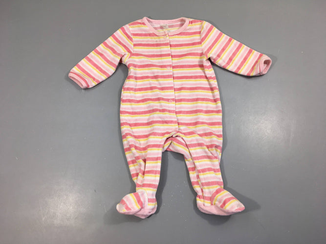 Pyjama velours rose rayé blanc/jaune, moins cher chez Petit Kiwi