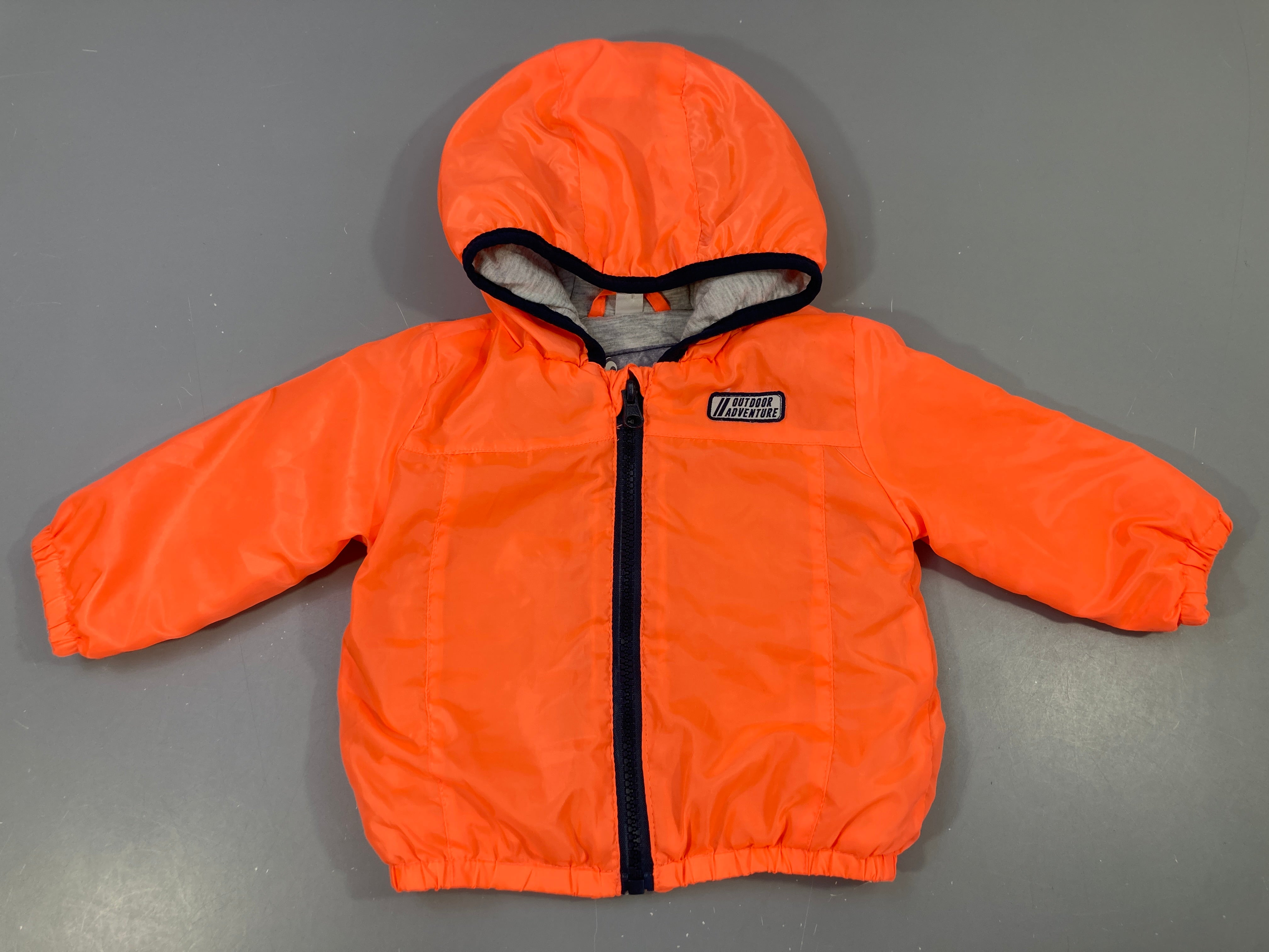 Veste coupe vent à capuche orange flash doublée jersey