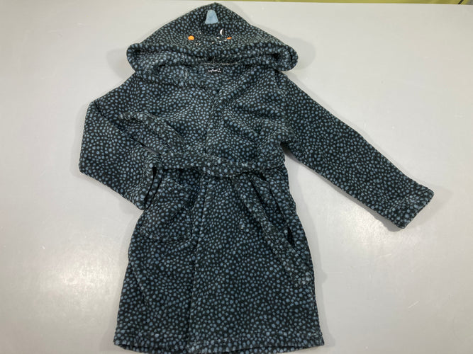 Peignoir velours noire pois bleu foncé capuche monstre, moins cher chez Petit Kiwi