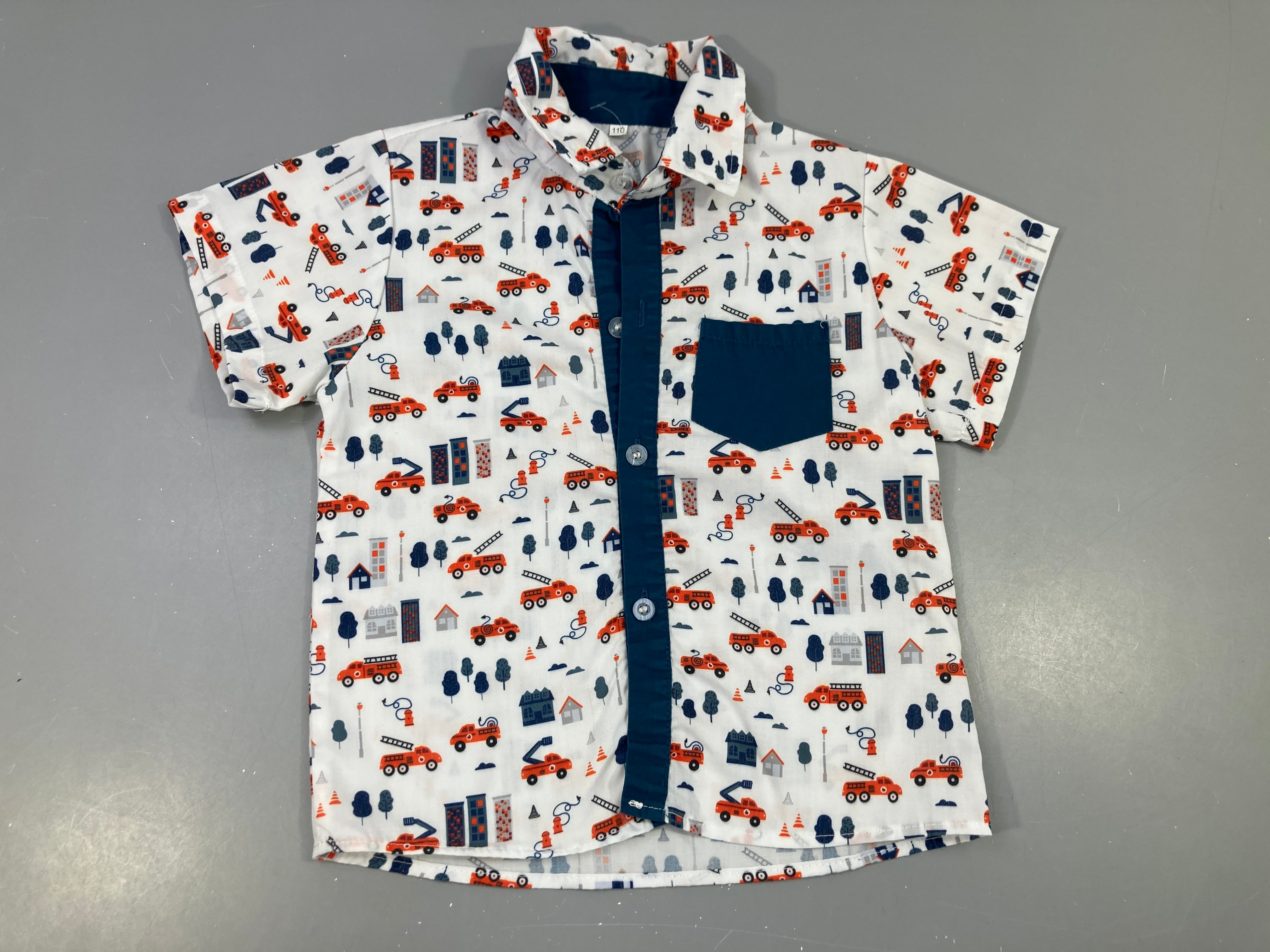 Chemise m.c blanche véhicules oranges