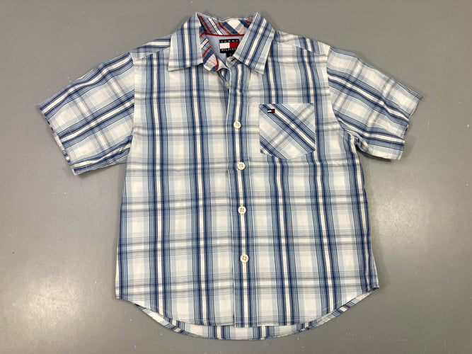 Chemise m.c blanche à carreaux bleu, moins cher chez Petit Kiwi