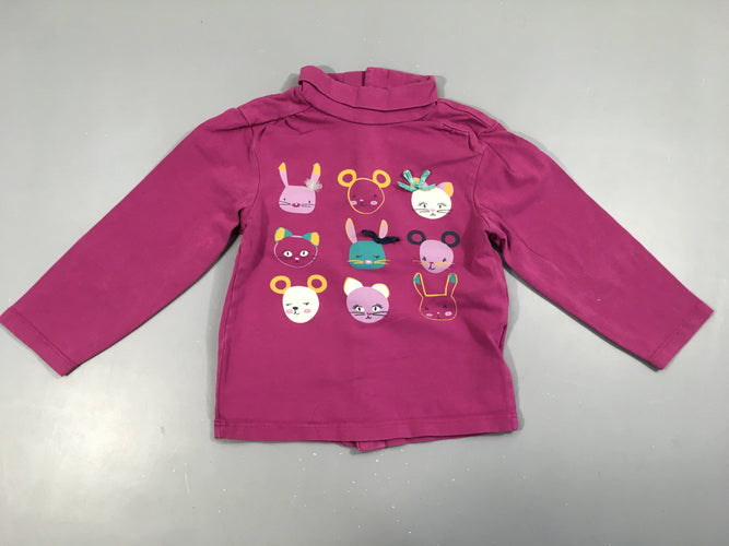 T-shirt m.l col roulé mauve animaux, moins cher chez Petit Kiwi