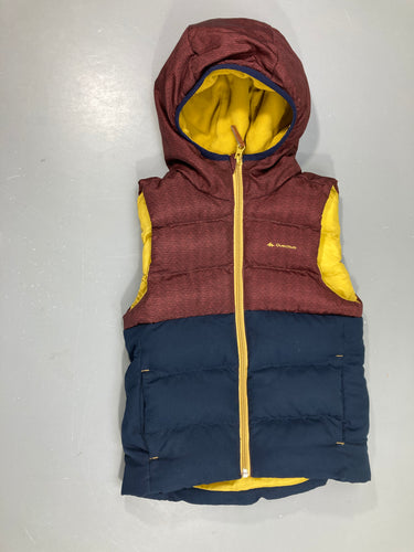 Bodywarmer à capuche brodeau chiné-bleu-moutarde taille estimée  Quechua, moins cher chez Petit Kiwi