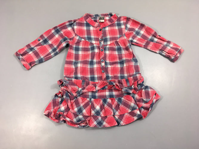 Robe m.l carreaux beu/blanc/rouge volants dans le bas, moins cher chez Petit Kiwi