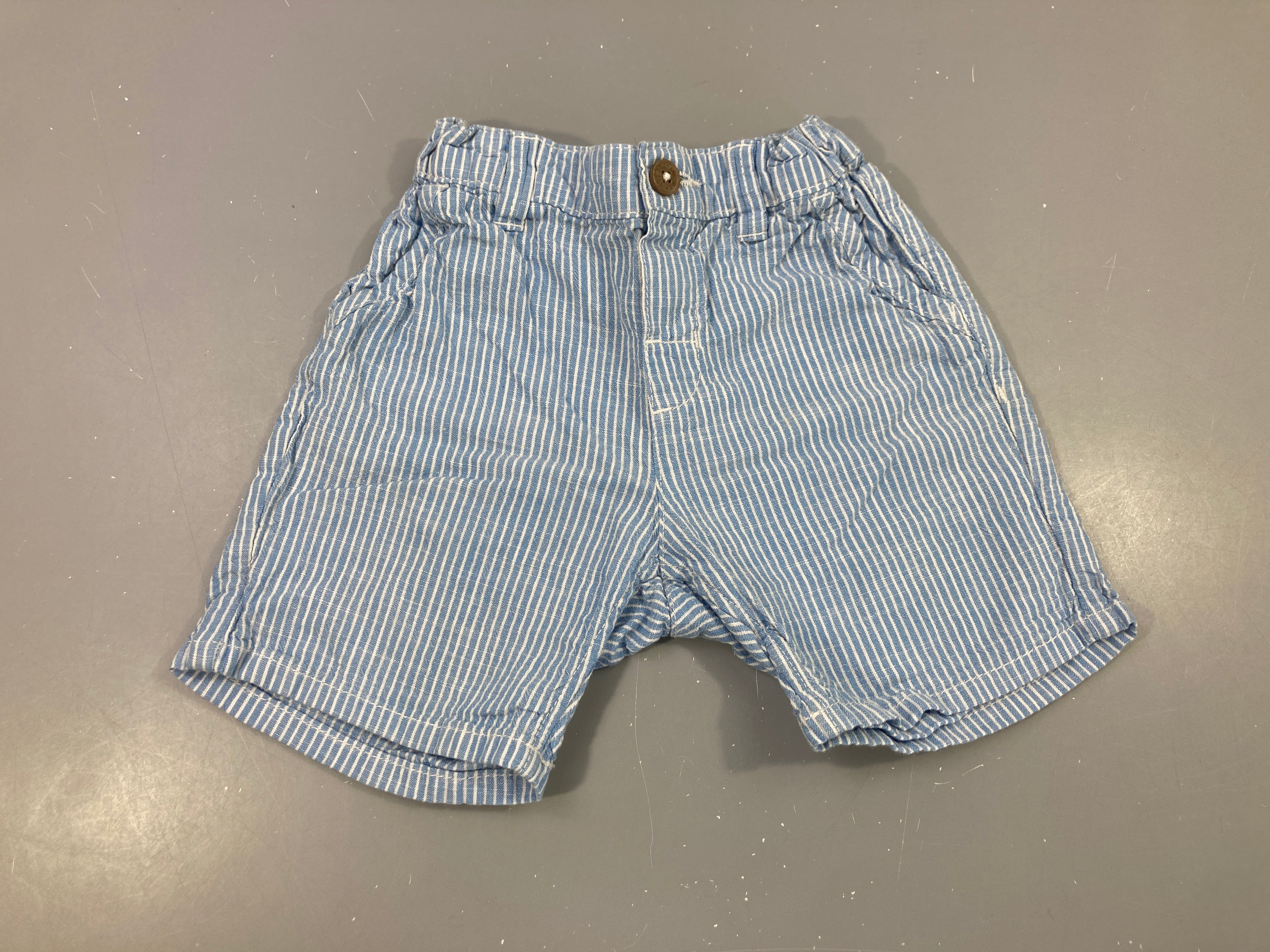 Bermuda coton ligné bleu-blanc