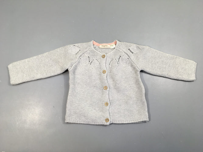 Gilet mailles gris clair ajouré, moins cher chez Petit Kiwi