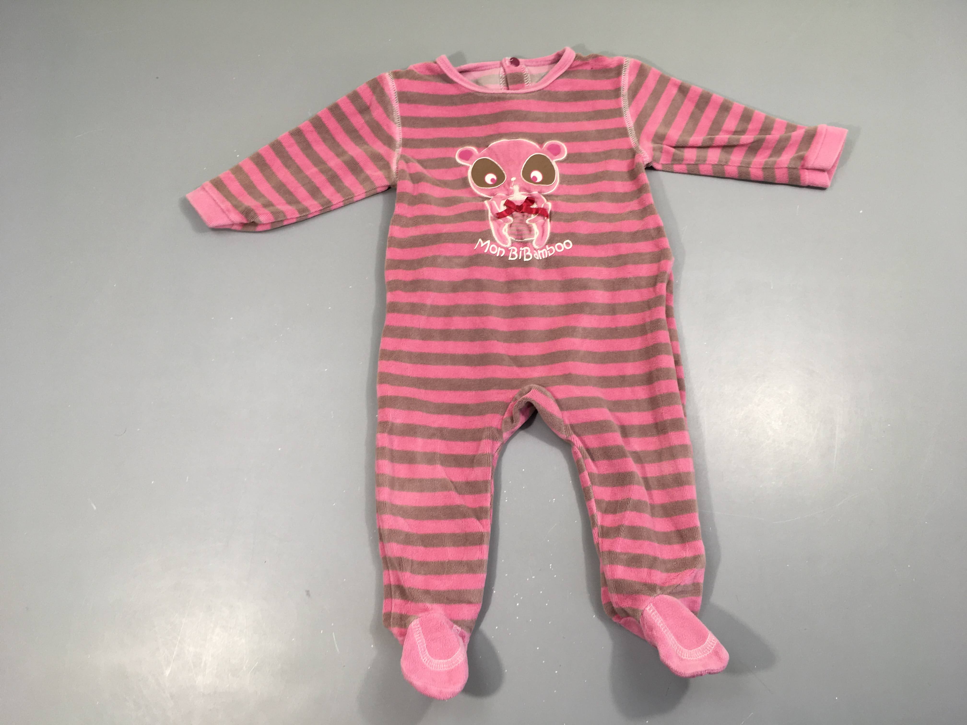 Pyjama velours rose rayé brun animal