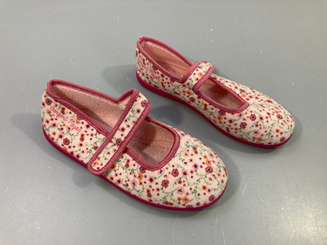 Pantoufles velours rose fleurs, 32, moins cher chez Petit Kiwi