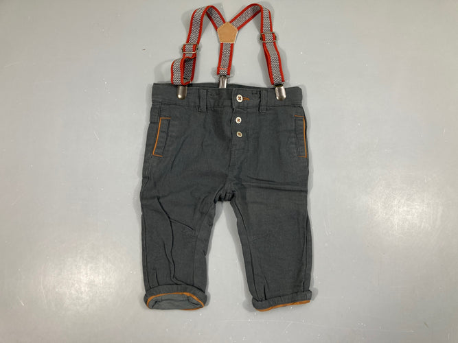 Pantalon gris foncé/camel à bretelles, moins cher chez Petit Kiwi