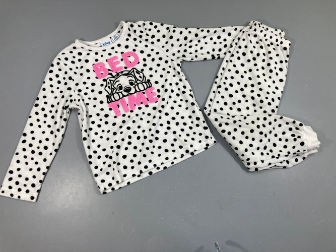 Pyjama 2pcs velours blanc pois noir, Dalmatiens, moins cher chez Petit Kiwi