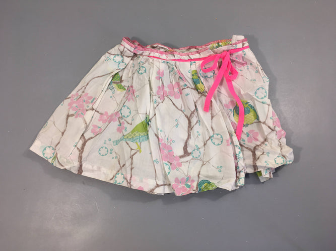 Jupe blanche peroquet vert fleurs roses, moins cher chez Petit Kiwi
