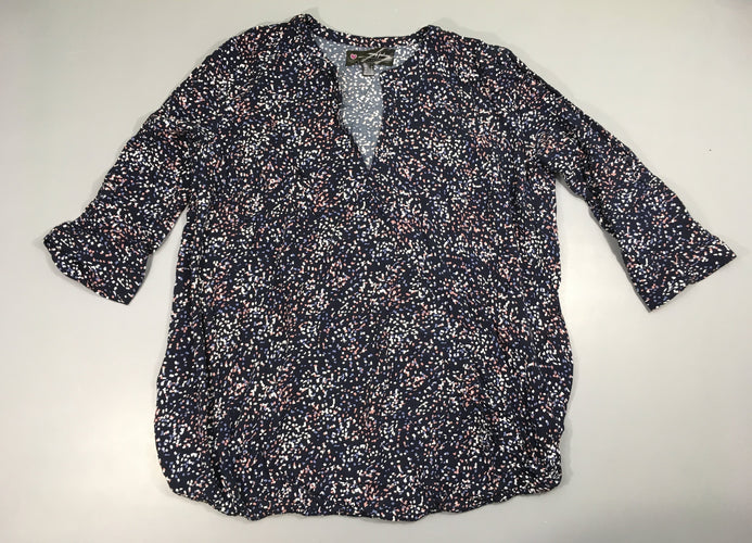Blouse bleu foncé traits roses-blancs, moins cher chez Petit Kiwi