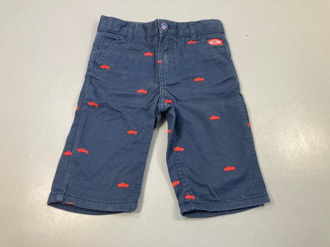 Bermuda chino bleu marine, voitures rouges, moins cher chez Petit Kiwi