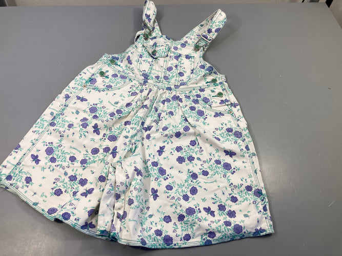 Salopette short denim blanc à fleurs mauve et vert, moins cher chez Petit Kiwi
