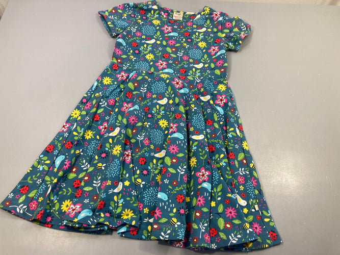 Robe m.c bleue motifs oiseaux, fleurs, coccinelles,..., moins cher chez Petit Kiwi