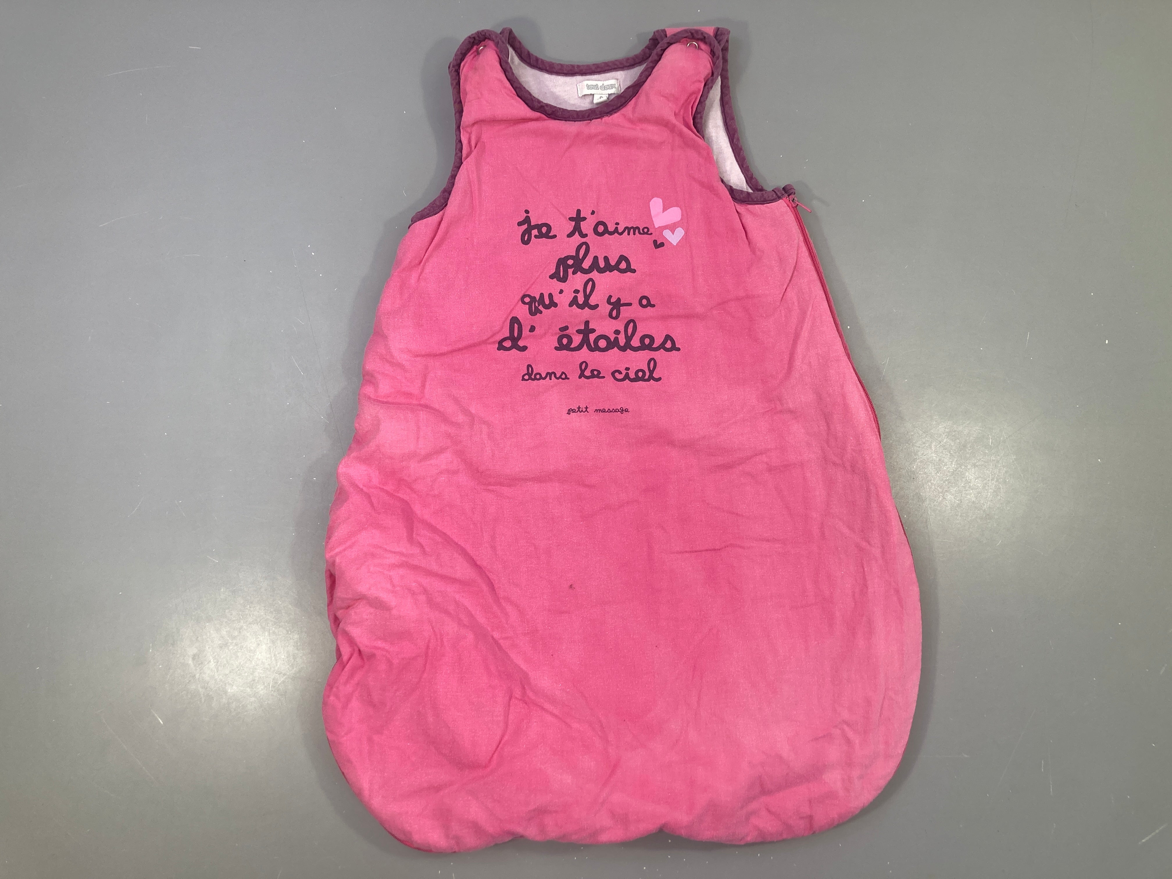 Gigoteuse  légèrement ouatinée rose Je t'aime Boulochée