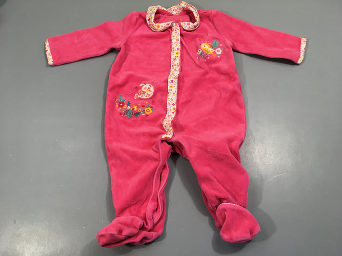 Pyjama éponge velours rose, col fleurs, moins cher chez Petit Kiwi