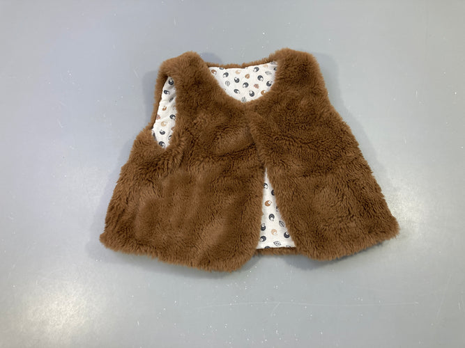 Gilet s.m fausse fourrure brun réversible, taille estimée pas d'étiquette, moins cher chez Petit Kiwi