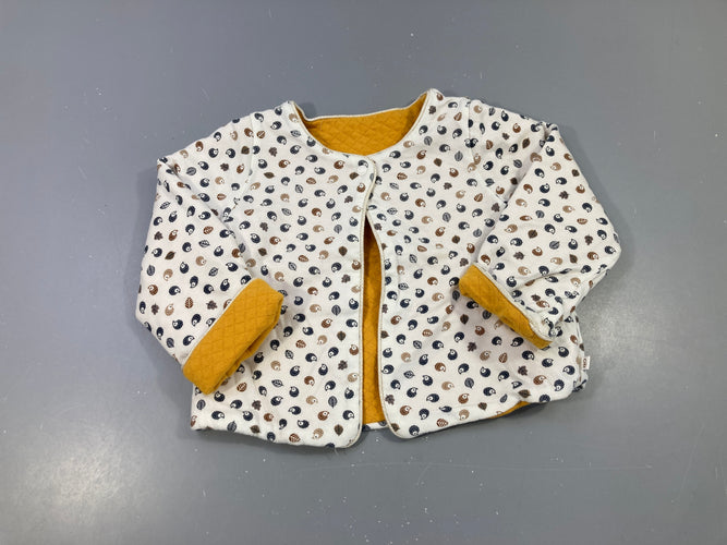 Gilet molleton réversible écru hérissons/jaune, moins cher chez Petit Kiwi