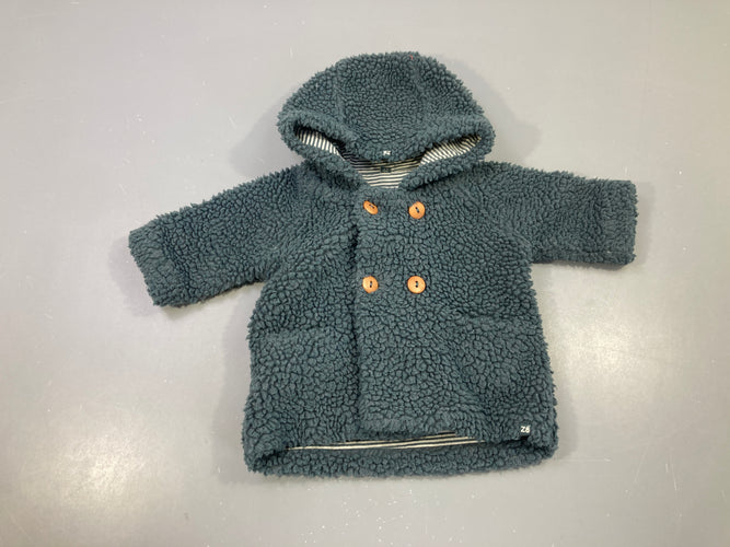 Veste teddy bleu/vert à capuche, moins cher chez Petit Kiwi