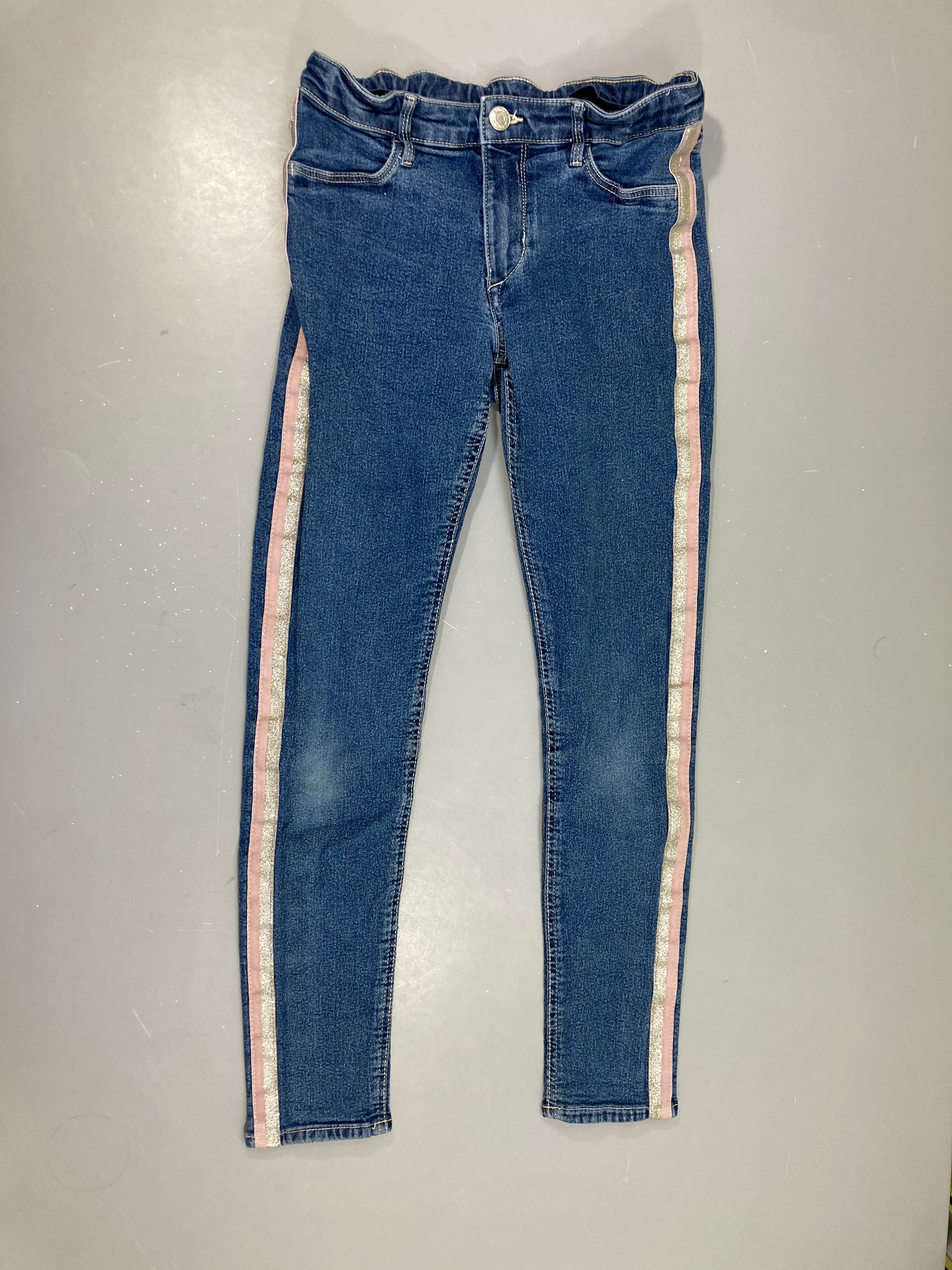 Pantalon denim liseret rose/doré