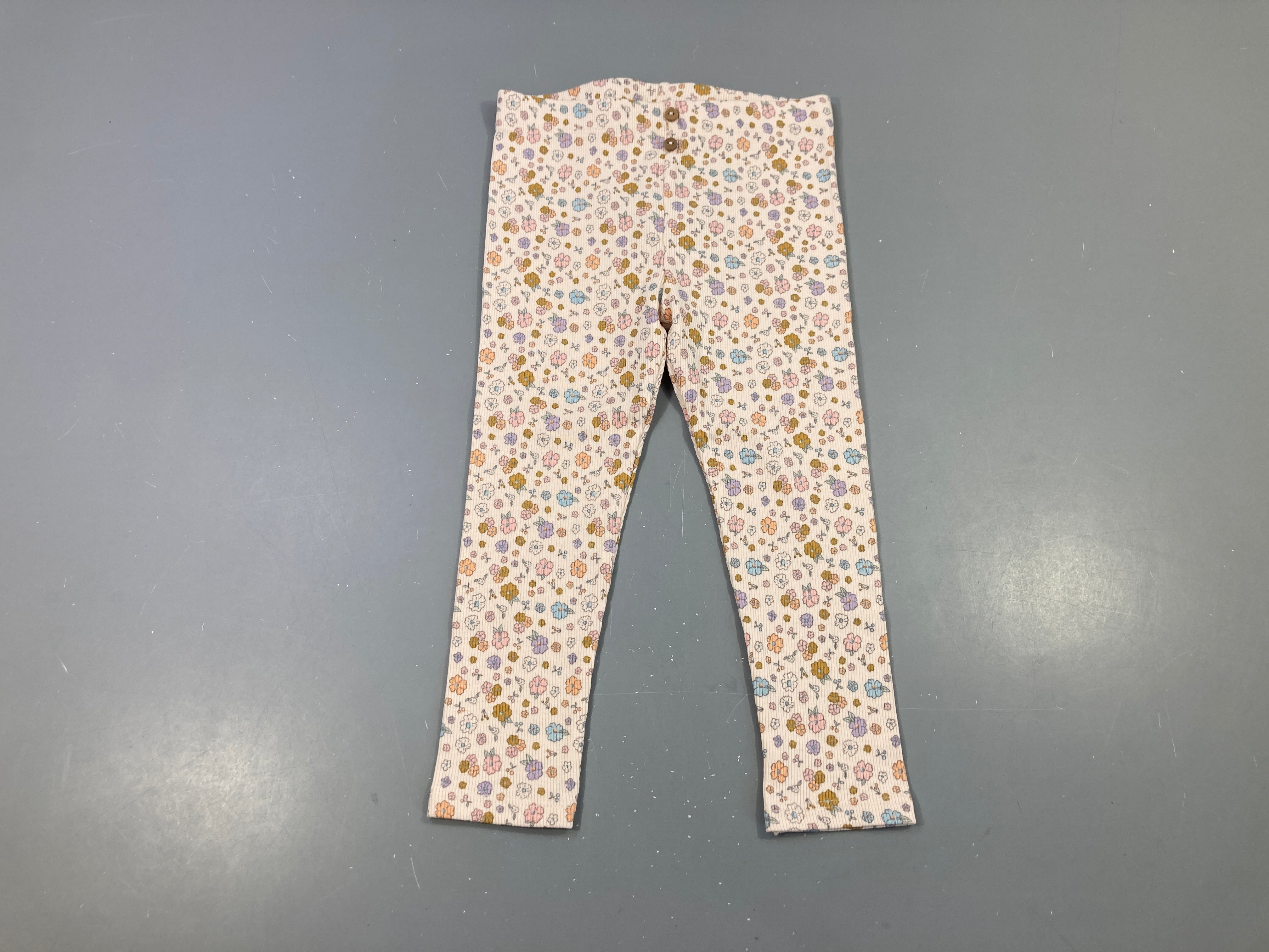 Legging écru côtelé fleuri