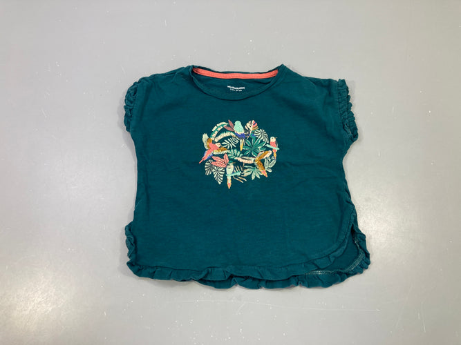 T-shirt m.c vert foncé oiseaux sequins froufrous, moins cher chez Petit Kiwi