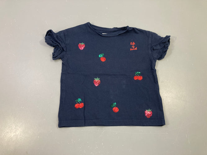 T-shirt m.c bleu foncé fraises sequins, moins cher chez Petit Kiwi