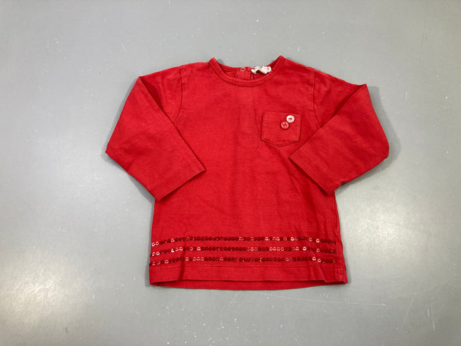 T-shirt m.l rouge poche sequins, moins cher chez Petit Kiwi