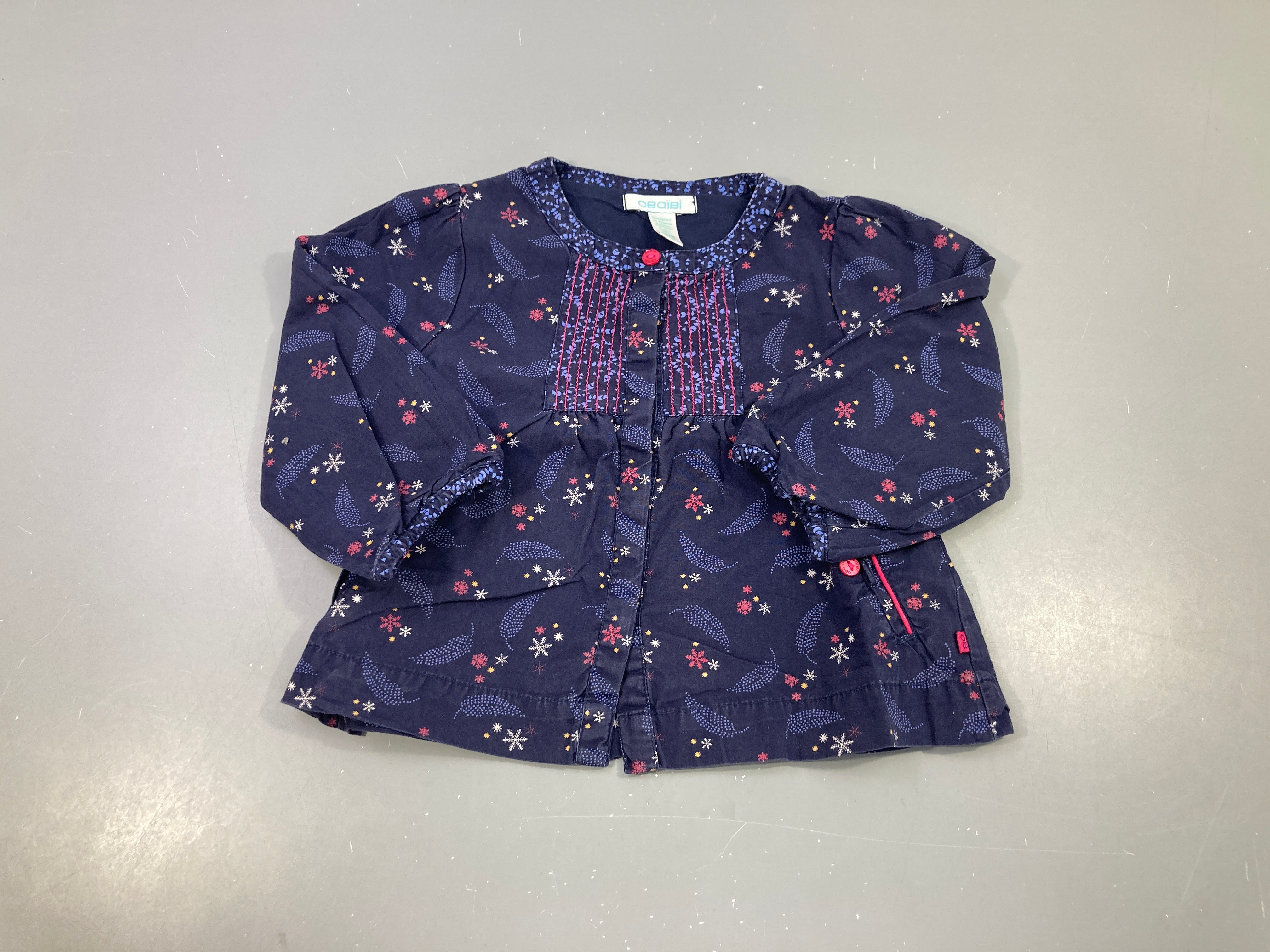Chemisier m.l bleu foncé plumes