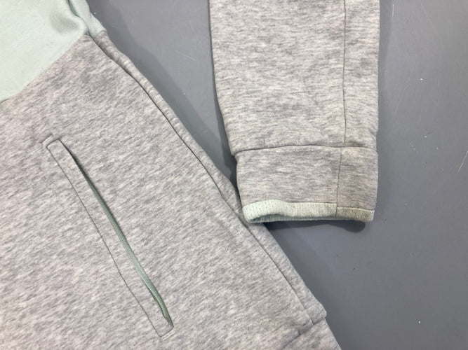 Sweat zippéà capuche gris chiné/vert, un peu bouloché, moins cher chez Petit Kiwi
