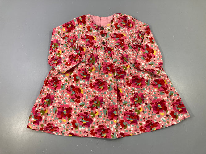 Robe m.l velours côtelé rose fleurs, moins cher chez Petit Kiwi