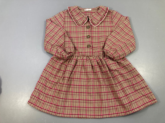Robe m.l flanelle carreaux rose/kaki/beige, moins cher chez Petit Kiwi