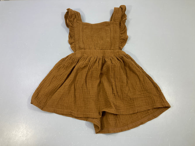 Robe salopette gaze de coton brune, moins cher chez Petit Kiwi