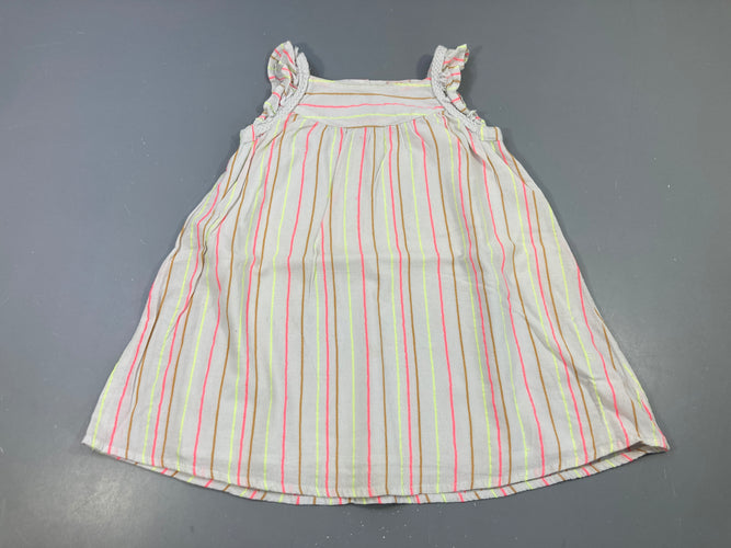 Robe s.m écru ligné corail/jaune néon, moins cher chez Petit Kiwi