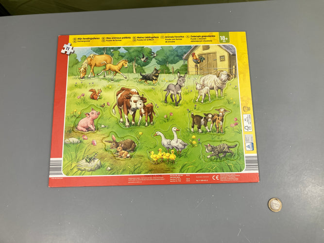 Planche Puzzle cartonnée Mes aniamux préférés  11 pcs +18m, moins cher chez Petit Kiwi