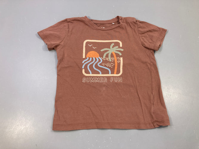 T-shirt m.c brun broderies palmier summer fun, moins cher chez Petit Kiwi
