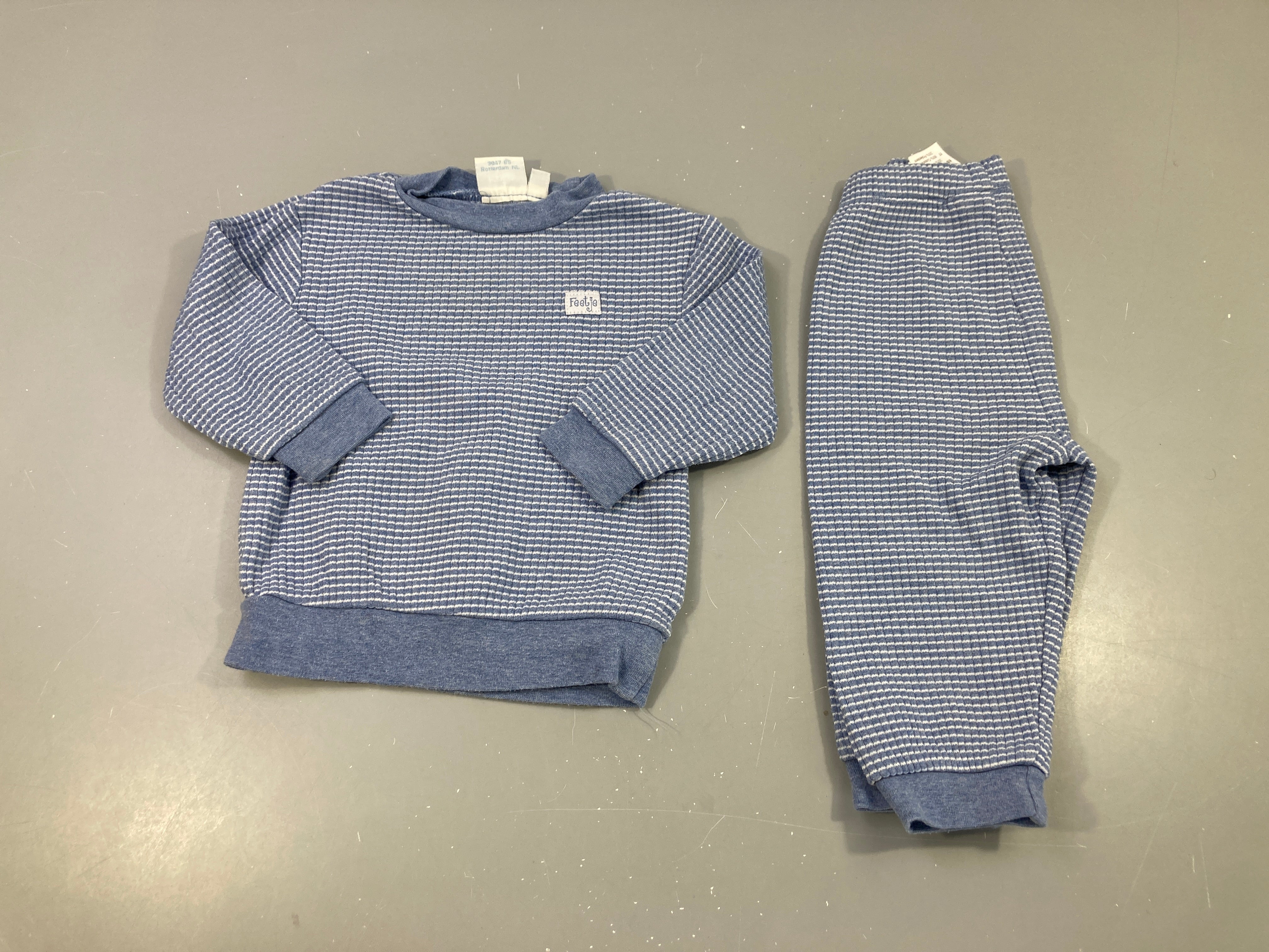 Pyjama 2pcs jersey bleu rayé blanc côtelé