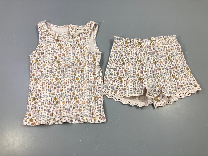 Pyjashort 2pcs jersey côtelé blanc fleuri, moins cher chez Petit Kiwi