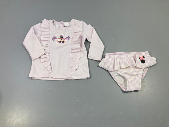 T-shirt m.l anti-uv lavande Minnie + culotte carreaux, moins cher chez Petit Kiwi