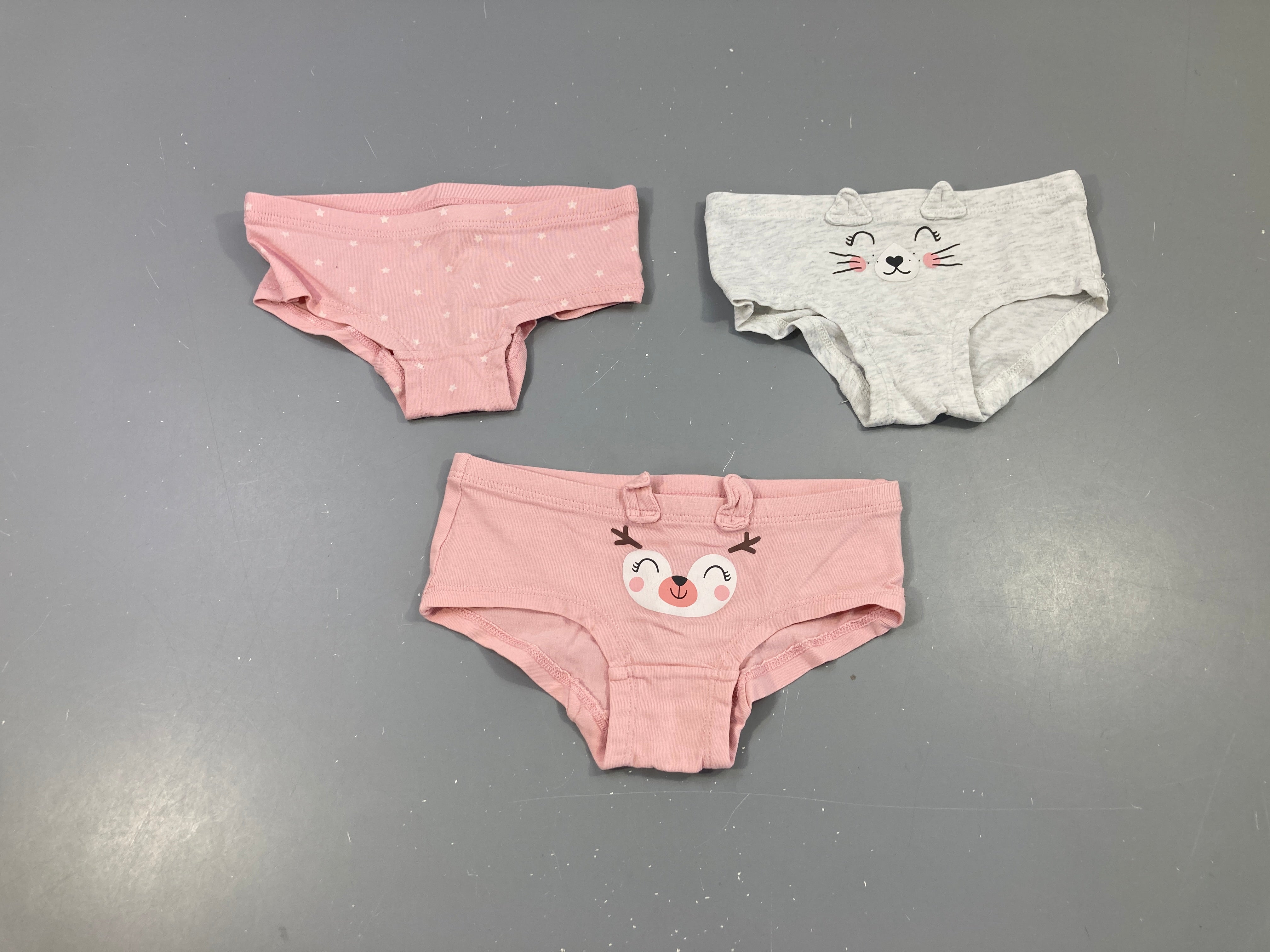 Lot de 3 culottes rose étoiles/gris chat