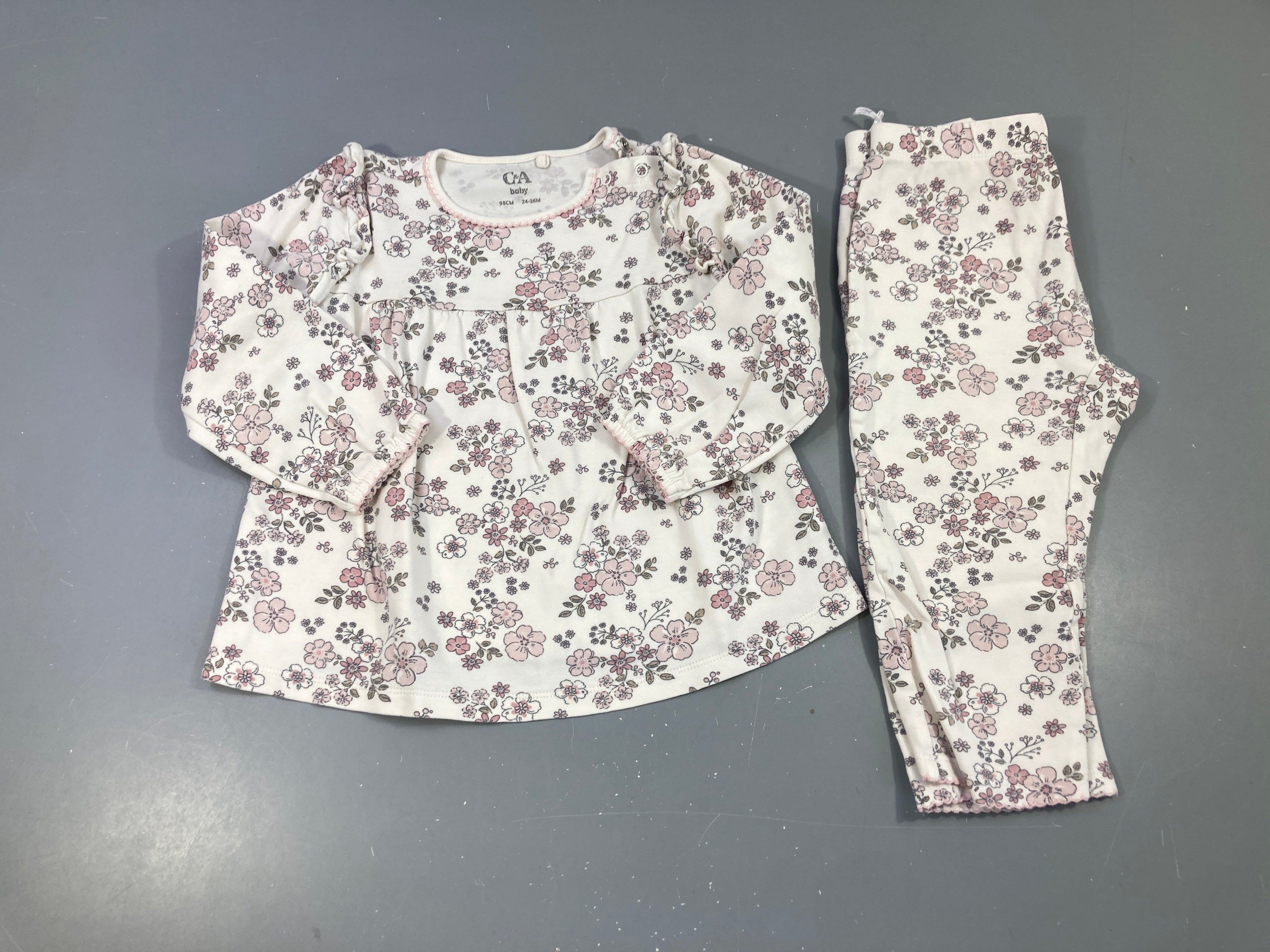 Pyjama 2pcs jersey m.l blanc fleuri